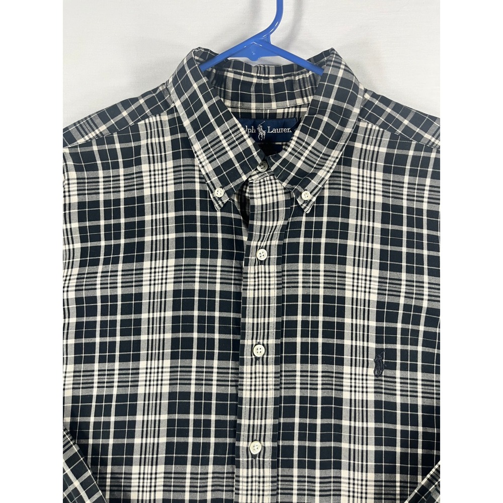 Ralph Lauren Blake Mens XL Navy Blue White Plaid Cotton Button Down Shirt LS